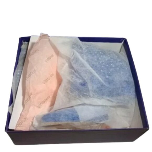 Vivianly Womens Pointed Toe Stiletto Heel Rhinestones Mid-Calf Boots Size 9 Blue - Picture 5 of 10